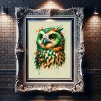 St. Patty's Owl Painting, Splatter and Drip Art, High Resolution Instant Png Download, 3000x4500