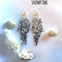 Snowy Owl - Small, dangle glass bead earrings