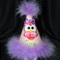 Divine Owl 1st Birthday Hat Birthday Party Hat With Maribou Trim or have me custom make a hat to mat
