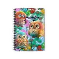 Personalized Owl Spiral Notebook  - Colorful Owls Journal - Gift for Teen, Owls Notebook, Lists, Pap