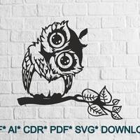 Owl SVG DXF, Animals cut file laser, dxf for plasma, Owl cnc wood wall decor, svg for Cricut, Silhou