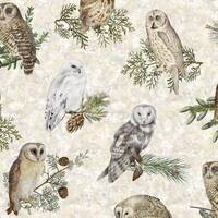 Owl Fabric / Winterhaven Owls on Ecru  Owl Fabric, Wildlife from QT Fabrics Yardage and Fat Quarters