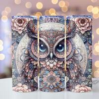 20oz skinny boho floral owl tumbler wrap, Sublimation design templates, straight png Digital downloa
