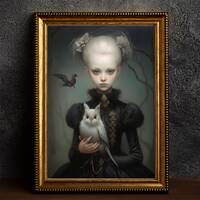 Girl with an owl, Baroque, Victorian, Goth, Art Poster Print, Home Decor, Dark Art ,Wall Decor, Vint
