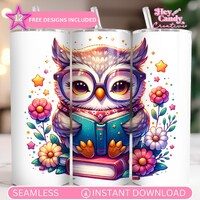 Cute Owl Tumbler Wrap | Seamless 20oz skinny sublimation design |  PNG instant digital download | Ow