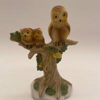 Ceramic Tree with Momma Owl and Baby Owlets Painted by Olga