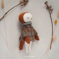 Owl with Manteau and Scarf Sewing Pattern + Tutorial | woodland Jointed animal barn owl doll PDF 3 S