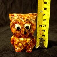 7 cm Vintage Petrified Wood Resin Owl Grand Canyon Googly Eyes