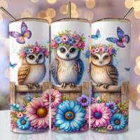 Watercolor Owl Tumbler Wrap, 20oz Skinny Sublimation Tumbler Design, Owl Sublimation Design Png, Sea