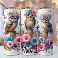 Owl Mama Tumbler Wrap, 20oz Skinny Sublimation Tumbler Design, Floral Mom Sublimation Design Png, Se