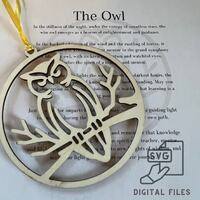 Digital Owl Ornament and Inspirational Card - Wisdom Symbol  Gift for Teachers & Mentors -  Lase