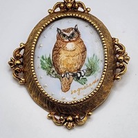 FLORENZA OWL PORTAIT Cameo Brooch Vintage Jewelry Lover Gift Authentic Collectible Designer Vintage 