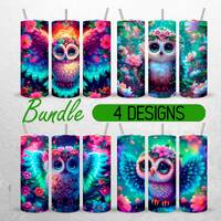 3D Baby Owl Tumbler Wrap Colorful Owl Tumbler PNG Woodland Animal Owl Sublimation PNG Design Bundle 