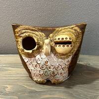 Winking Brown Owl Signed Art Pottery