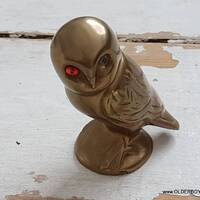 Vintage Brass Owl Figurine: Demonic Decor with Red Eye