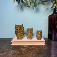 Vintage Golden Set of 3 Owls Family Figurines |Shabby Chic Statue - E-0