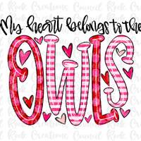 My Heart Belongs to the Owls PNG, Valentine Scribble, Hand Lettered, School Spirit, Team Spirit, Dig