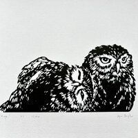 linocut owls print, love couple hugs, Handmade Linocut  Original Hand Carved, easter gift, a4, signe