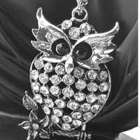 Elegant Edwardian-Inspired Rhinestone Owl Necklace