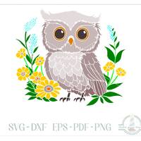 Whimsical Owl With Wildflowers SVG, SVG Files for Cricut Silhouette Paper Crafting, Laser