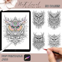 Adult Coloring Pages Printable Grayscale Owl Coloring Pages Detailed Coloring Available in PDF | PNG