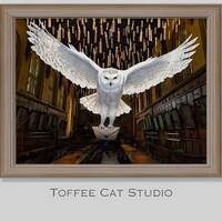 Snowy Owl with Letter in Great Hall Printable | Vintage White Owl with Letter Art Print | Owl and Le