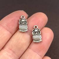 10 or 50 Charms, Owl Charm, Metal, Antique Silver Color,  (double sided puffed) 8x15x2.5mm ITEM:AB3