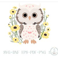 Whimsical Owl With Wildflowers SVG, SVG Files for Cricut Silhouette Paper Crafting, Laser