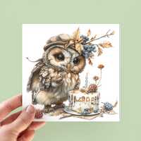 Baby Owl Birthday Cards, Illustrated Woodland Animal Cards, Card for Kids, Card for Boys and Girls, 