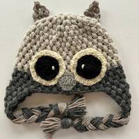 Handmade owl toddler youth winter hat with ear flaps animal hat