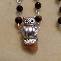 Tigers eye bead and natural stone Owl Necklace