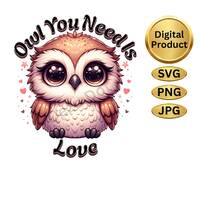 Cute Owl SVG, Digital Owl PNG, Digital JPG File, Commercial Use on Apparel, Art Prints, Etc.