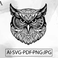 Owl Face SVG Owl Vector Clipart Silhouette Owl Animal Bird tattoo  T-shirt Design - Instant Digital 