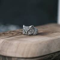 Sterling Owl Pinky Rings For Men Silver Owl Signet Jewelry For Husband or Dad, Cool Extraordinary Ri