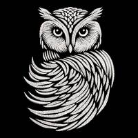 Elegant Mystic Owl Embroidery Design, Monochrome Wisdom Emblem for Dark Fabrics, Night Forest Bird, 