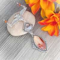 Owl Pendant Necklace with Montana Agate in Sterling Silver