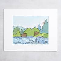 Bears and Owl Illustration Woodland Animals Nursery Art Print