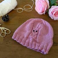 Pink Owl Child Beanie, Alpaca Cashmere Hat, Hand Knit Kids Toque, Cozy Winter Gifts, 15" Head S