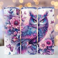 20oz skinny vibrant owl tumbler wrap, Sublimation design templates, straight png Digital download. s