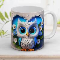 3D Cute Owl Mug Wrap with 3D Flowers, 11oz and 15oz Mug Design, Mug Sublimation Design, Mug Wrap Tem