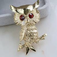 Vintage GERRY'S Gold Owl Gold Brooch Red Eyes Owl Brooch Gold Bird Brooch Owl Brooch Halloween J