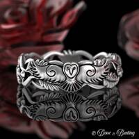Sterling Owl Wedding Band, Acorn Forest Ring, Silver Barn Owl Wedding Ring, Oak Leaf Woodland Nature