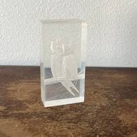 Vintage Signed Relief Carved Lucite Owl Sculpture Block Artisan Art Piece Carved Block