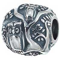Owls In Tree Charm Bead, Real Sterling Silver, Zable, Chamilia, European Beads, Fits Pandora Bracele