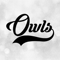 Sports Clipart: Bold Black "Owls" Team Name in Fancy Type Lettering with Baseball Style Sw