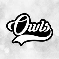 Sports Clipart: White "Owls" Team Name in Fancy Script with Baseball Style Swoosh Underlin