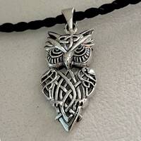 3D Viking Celtic Owl Pendant, Handmade Sterling Silver 925 Totem Necklace Gift, Norse Owl Jewelry fo