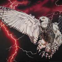 Original Acrylic Painting - Hindsight- Owl and Lightning