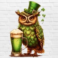 Owl and Beer St Patricks Day PNG | Funny St Patricks Beer PNG for shirt | Cheers St Patricks PNG | I