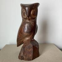 Vintage Midcentury Hand Carved Ironwood Owl Sculpture